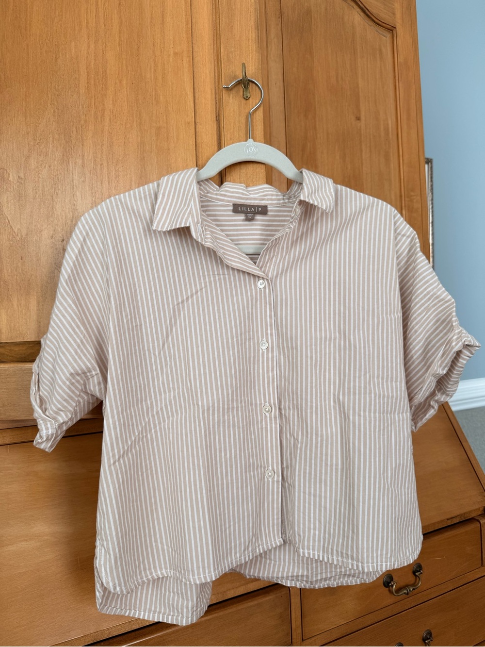 Lilla P Striped Cropped Button Down Shirt XS